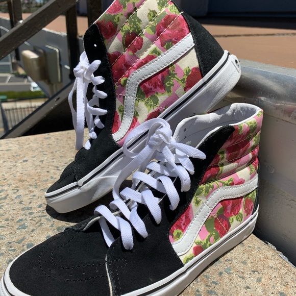 black high top vans with flowers